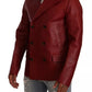 Dolce & Gabbana Red Double Breasted Leather Coat Jacket