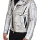 Dolce & Gabbana Silver Leather Biker Coat Lambskin Jacket