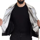 Dolce & Gabbana Silver Leather Biker Coat Lambskin Jacket