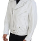 Dolce & Gabbana White Leather Biker Coat Zipper Jacket