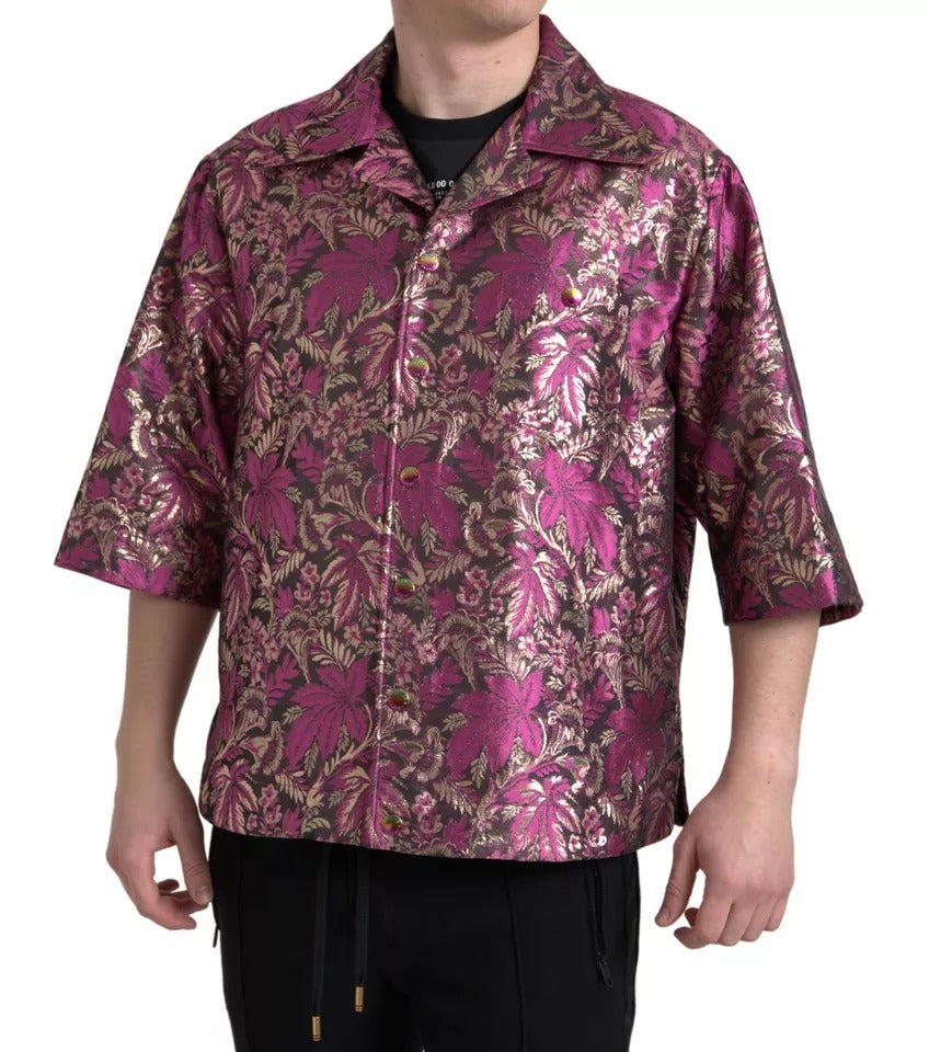 Dolce & Gabbana Fuchsia Pink Floral Jacquard Button Down Shirt