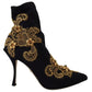 Dolce & Gabbana Black Gold Embroidery Slip On Boots Shoes