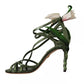 Dolce & Gabbana Acid Green Leather Strappy Flower Heels Sandals Shoes