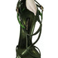 Dolce & Gabbana Acid Green Leather Strappy Flower Heels Sandals Shoes