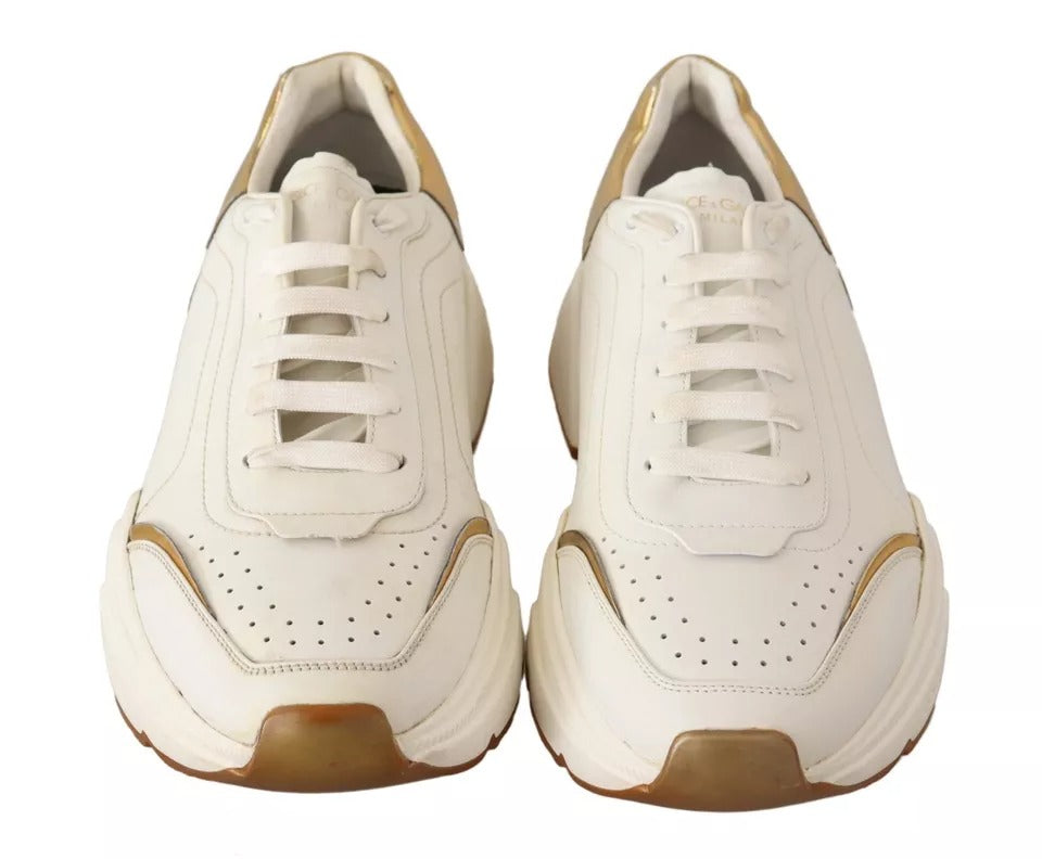 Dolce & Gabbana White Gold Leather Sport DAYMASTER Sneakers Shoes