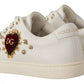 Dolce & Gabbana White Leather Gold Red Heart Sneakers Shoes