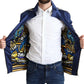 Dolce & Gabbana Blue Heraldic Patch Striped King Bee Sweater