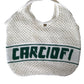 Dolce & Gabbana White Green Knitted Cotton Logo Shopping Tote Bag