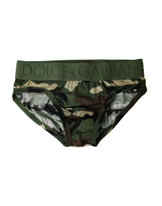 Dolce & Gabbana Green Camouflage Logo Cotton Mid Slip Underwear