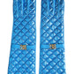 Dolce & Gabbana Blue Leather Quilted Mid Arm Length Gloves