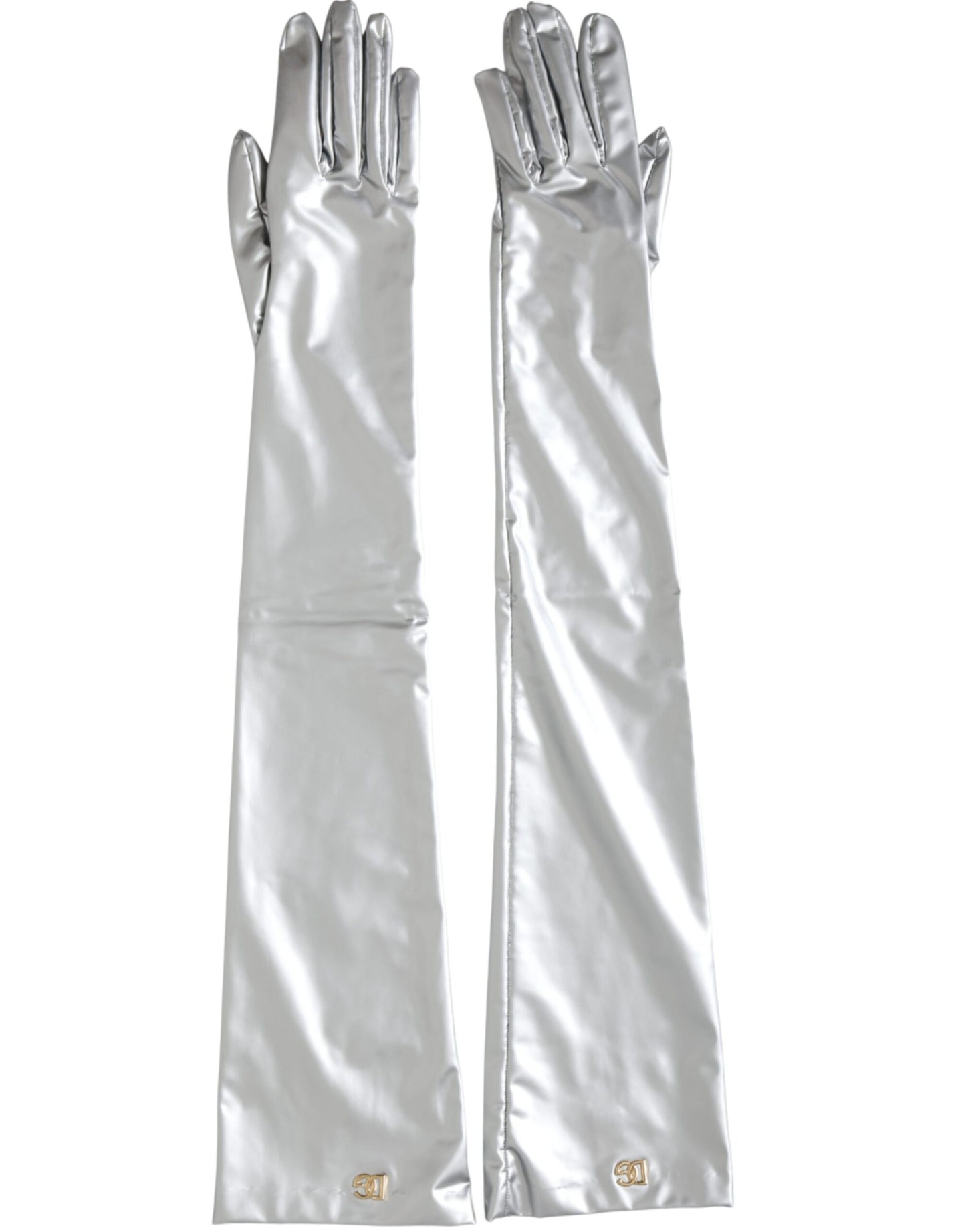 Dolce & Gabbana Silver Spandex Logo Elbow Length Gloves