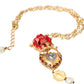 Dolce & Gabbana Gold BrassChain Sacred Heart Rose Crystal Charm Necklace