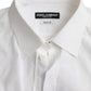 Dolce & Gabbana White Logo Cotton Men Dress GOLD Shirt