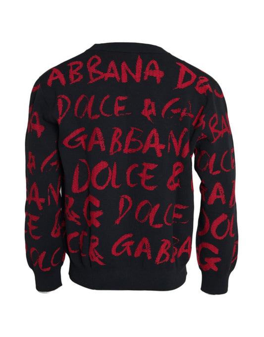 Dolce & Gabbana Black Red Logo Crew Neck Sweatshirt Men Sweater