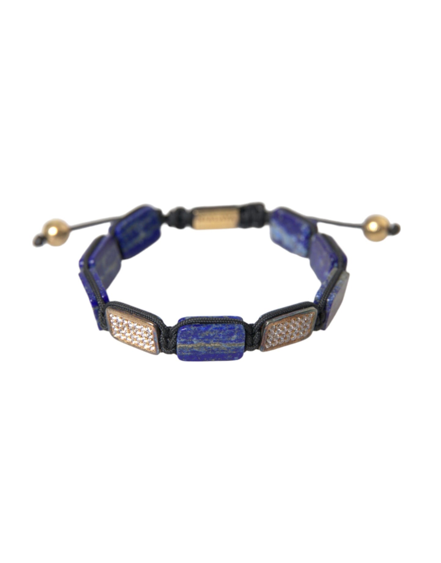 Nialaya Flat Bead Blue Lapis White CZ 925 Bracelet Mens