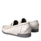 Dolce & Gabbana White Gray Leather Slip Mocassin Shoes Loafer