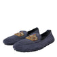 Dolce & Gabbana Blue Leather Suede Crystal Crown Loafers Shoes