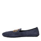 Dolce & Gabbana Blue Leather Suede Crystal Crown Loafers Shoes