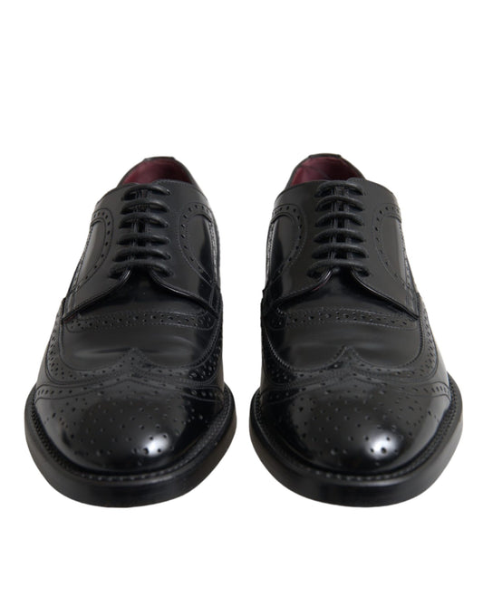 Dolce & Gabbana Black Leather Oxford Wingtip Formal Men Shoes