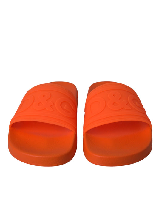 Dolce & Gabbana Orange Rubber Slides Sandals Beachwear Shoes