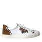 Dolce & Gabbana White Brown Leather Logo Low Top Sneakers Shoes