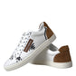 Dolce & Gabbana White Brown Leather Logo Low Top Sneakers Shoes