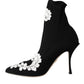 Dolce & Gabbana Black White Embroidery Slip On Boots Shoes