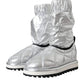 Dolce & Gabbana Metallic Silver Quilted Logo Patch Boot Shoes