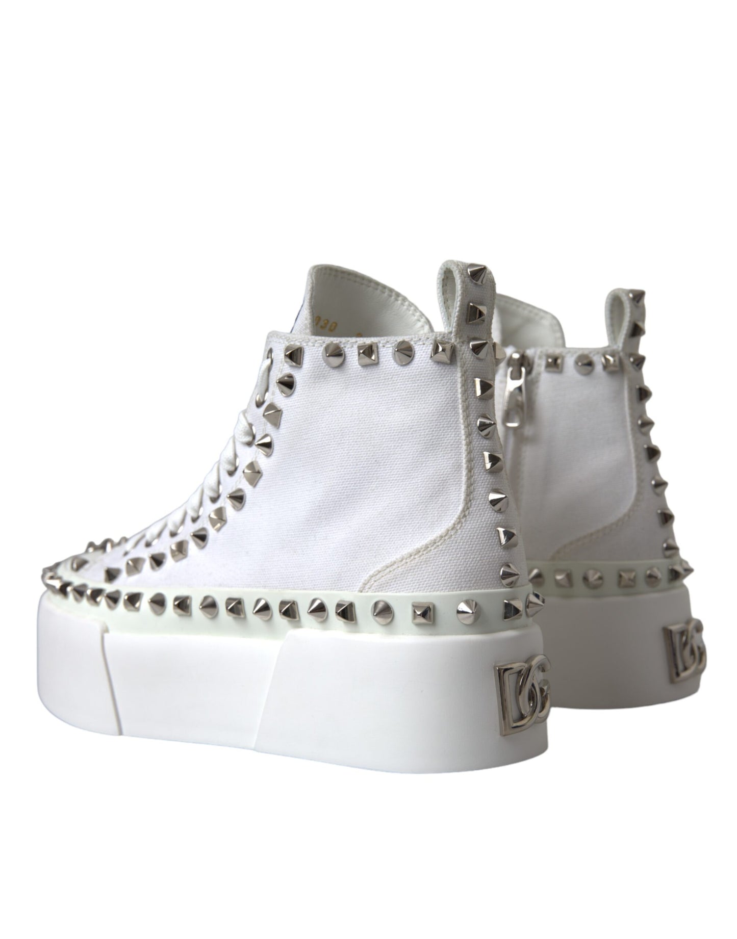 Dolce & Gabbana White Canvas Studded Sneakers Boots Shoes