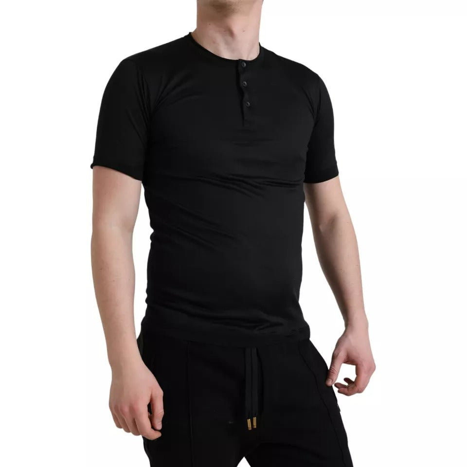 Dolce & Gabbana Black Buttoned Roundneck Short Sleeve T-shirt