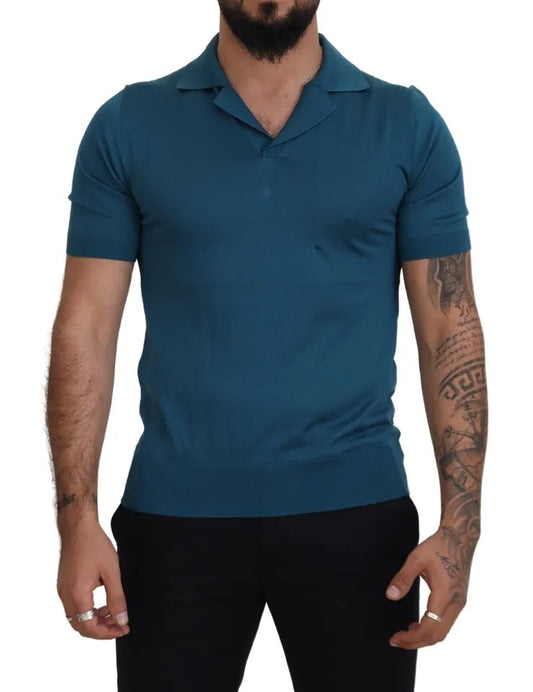 Dolce & Gabbana Blue Collared Short Sleeves Silk T-shirt