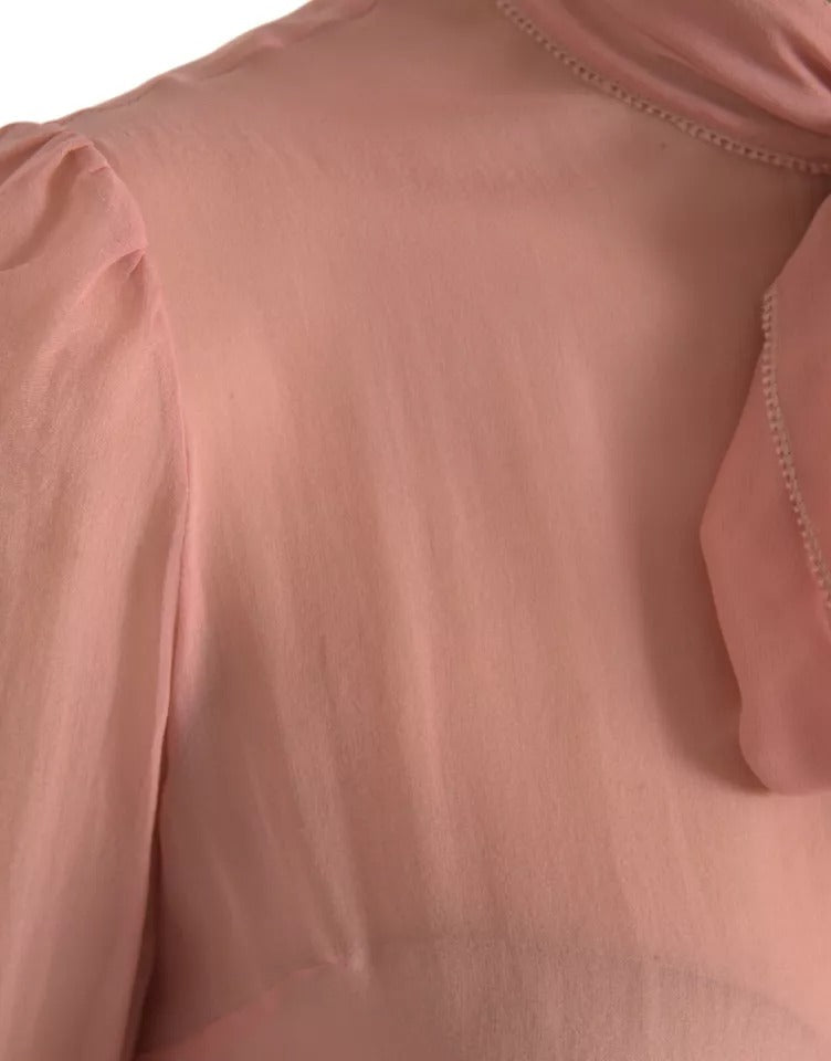 Dolce & Gabbana Pink Long Sleeves Ascot Collar Top Blouse