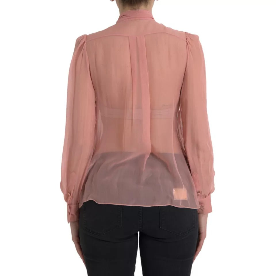 Dolce & Gabbana Pink Long Sleeves Ascot Collar Top Blouse