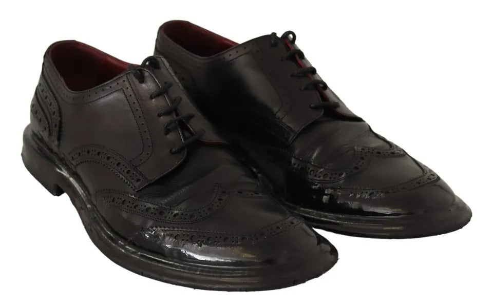 Dolce & Gabbana Black Leather Brogue Oxford Dress Shoes