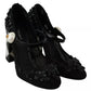 Dolce & Gabbana Black Floral Embellish Heels Mary Janes Pumps Shoes