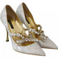 Dolce & Gabbana White Crystal Bow Pearl Mary Jane Pumps Shoes