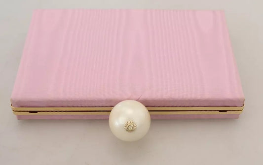 Dolce & Gabbana Pink Silk Gold Frame Clutch Evening Party Purse Bag