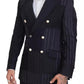 Dolce & Gabbana Blue Wool Patchwork Double Breasted Blazer