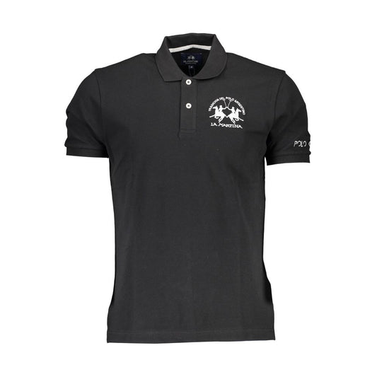 La Martina Black Cotton Men Polo Shirt