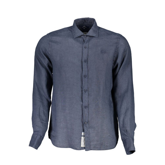 La Martina Blue Linen Men Shirt