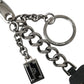 Dolce & Gabbana Black Prince Studs Logo Silver Brass Keychain Keyring