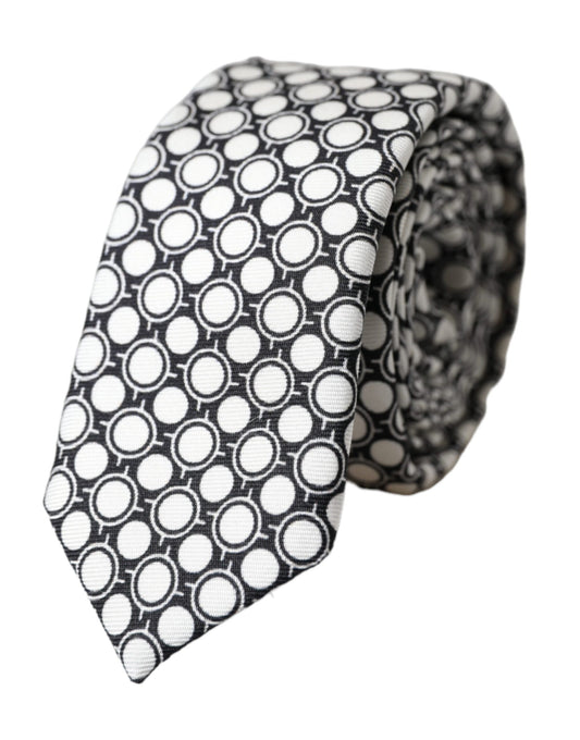 Dolce & Gabbana White Circles 100% Silk Adjustable Tie