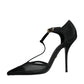 Dolce & Gabbana Black Mesh T-strap Stiletto High Heels Shoes