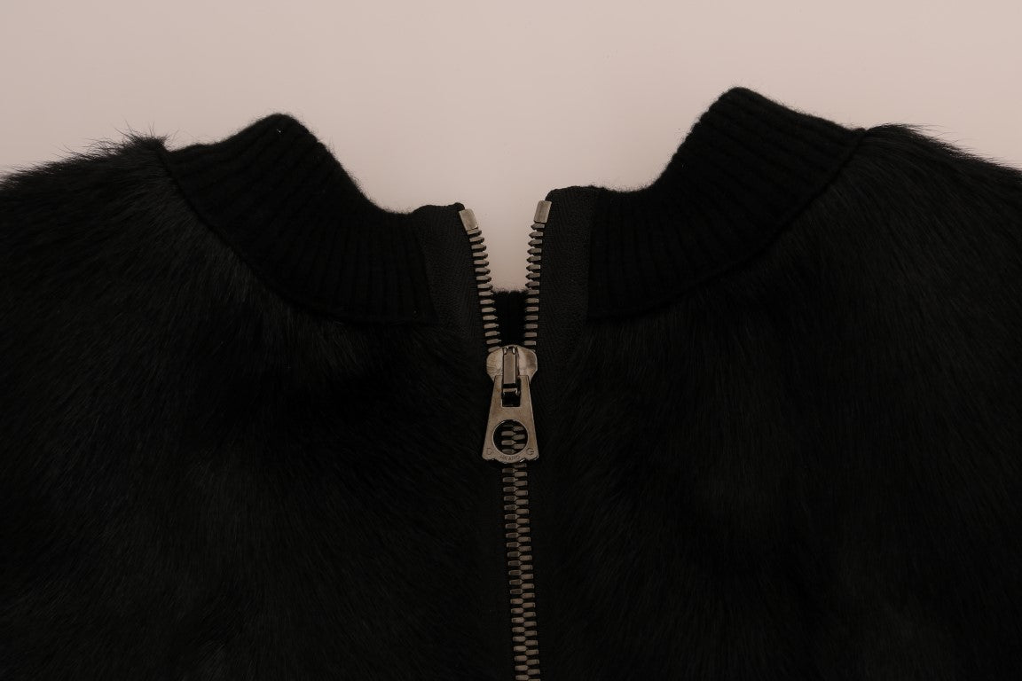 Dolce & Gabbana Floral Brocade Black Fur Sweater