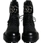 Dolce & Gabbana Black Quilted Crystal DG Logo Men Boots Shoes