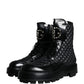 Dolce & Gabbana Black Quilted Crystal DG Logo Men Boots Shoes