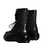 Dolce & Gabbana Black Quilted Crystal DG Logo Men Boots Shoes