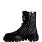 Dolce & Gabbana Black Quilted Crystal DG Logo Men Boots Shoes