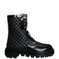 Dolce & Gabbana Black Quilted Crystal DG Logo Men Boots Shoes