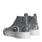 Dolce & Gabbana Silver White Sequined High Top Sneakers Shoes